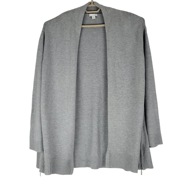 J. JILL Side Zipper Open Front Cardigan Sweater Long Sleeve Cotton Gray XL - Picture 1 of 8